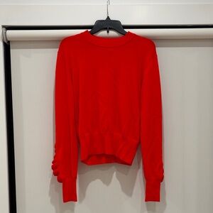 H&M Red Crew Ruffle Arm Sweater